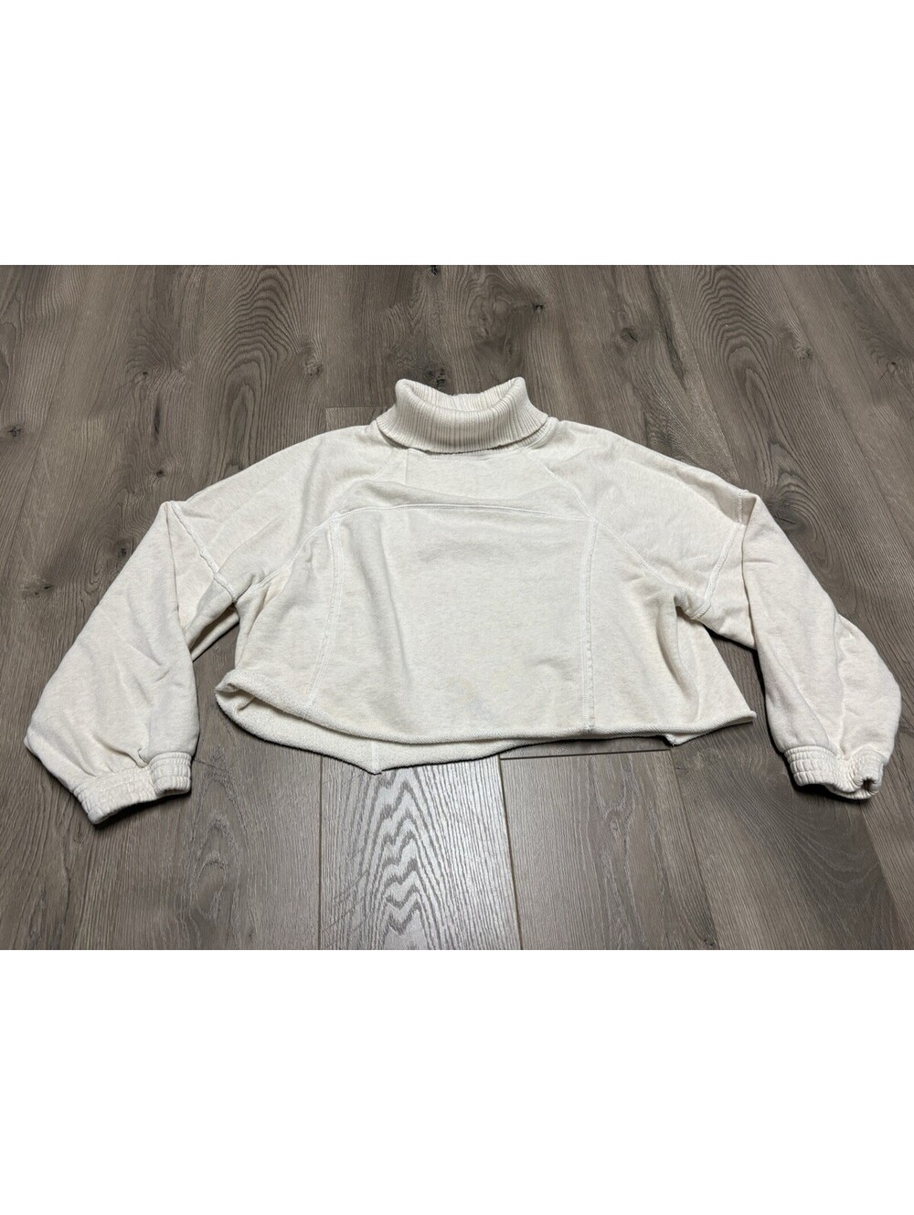 Aerie Sweatshirt Womens Large Cream Cropped Mock Neck Long Sleeve Pullover